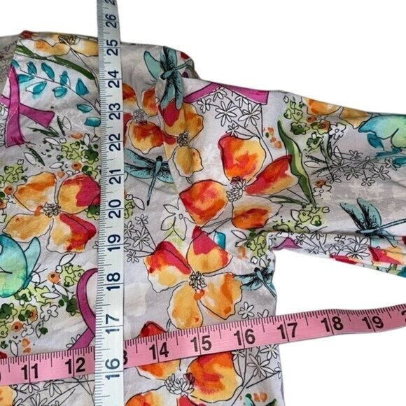 Cherokee Womens XS Floral & Pink Ribbon Print Scrub Top 97% Cotton - Picture 7 of 7